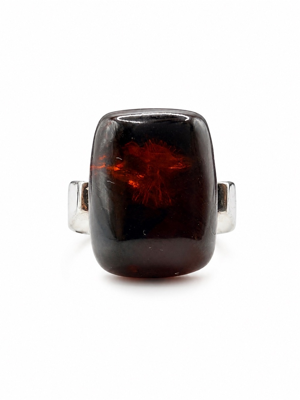 Sterling Silver Dark Amber Rectangular Cocktail Ring Size 6.5